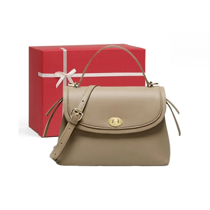 CNNCOO Cow Leather Shoulder Bag, Crossbody Bag, Handbag Women's Ecru & Apricot/Elephant Gray-7