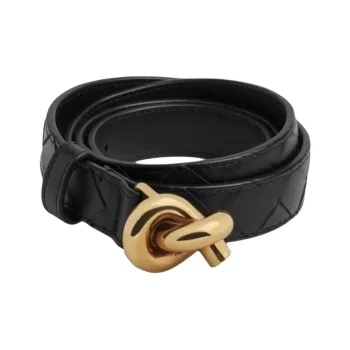 Bottega Veneta Cow Leather Belts Women's Black/Red Width 2CM