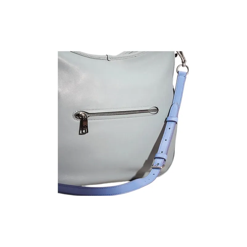 COACH Hobo Smooth Leather Hobo Bag, One Shoulder Handbag Tubas Women's Light Blue-4