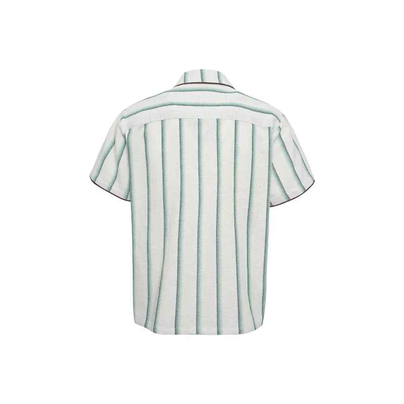 GLACIERBOY Shirts Unisex Light Green Stripes Short Sleeved Shirt-1