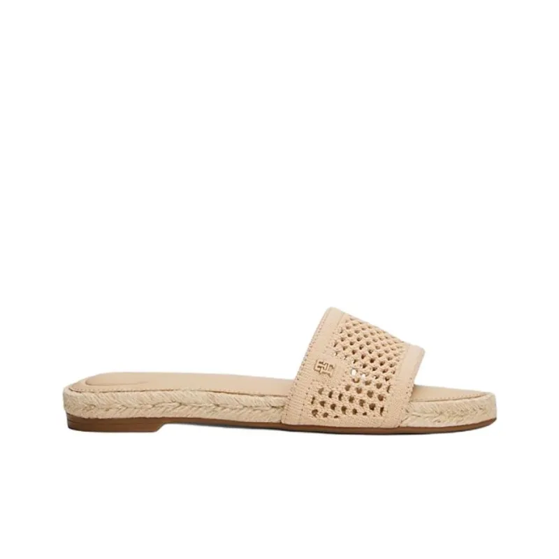 Tommy Hilfiger TH Monogram Rubber Sole Abrasion Resistant Slide Slippers Women's Beige-1