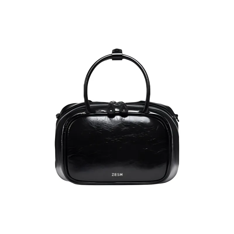 ZESH Cow Leather Bowling Bag, Handbag Small Size Women's Multicolor-0