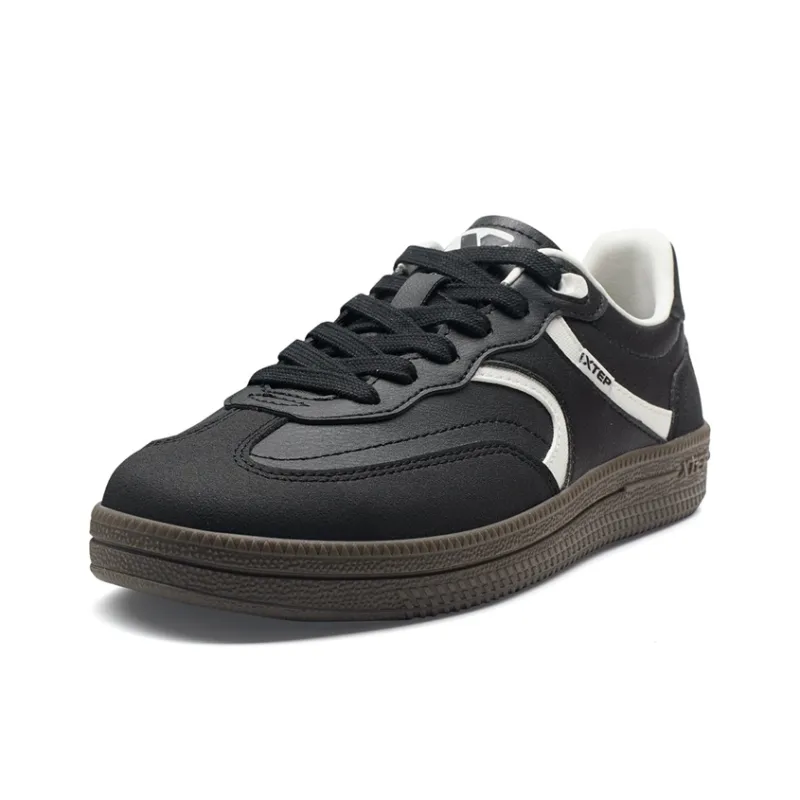 XTEP German Army Trainers Thin Sole T Trainers Lightweight Low Top Skateboard Shoes Women's Black White-1