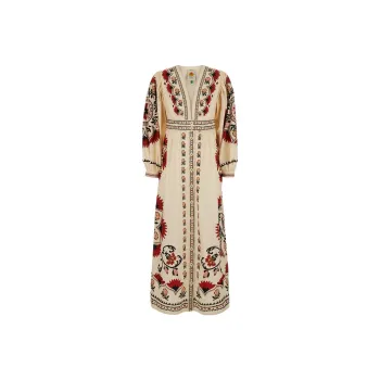 FARM RIO SS25 Long Sleeved Dress Women's Almond Beige