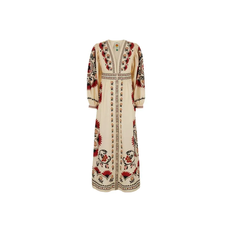 FARM RIO SS25 Long Sleeved Dress Women's Almond Beige-0