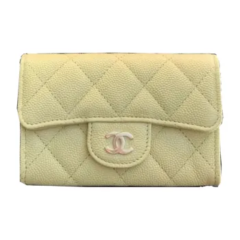 CHANEL Calfskin Card Holder Trumpets Women's Yellow