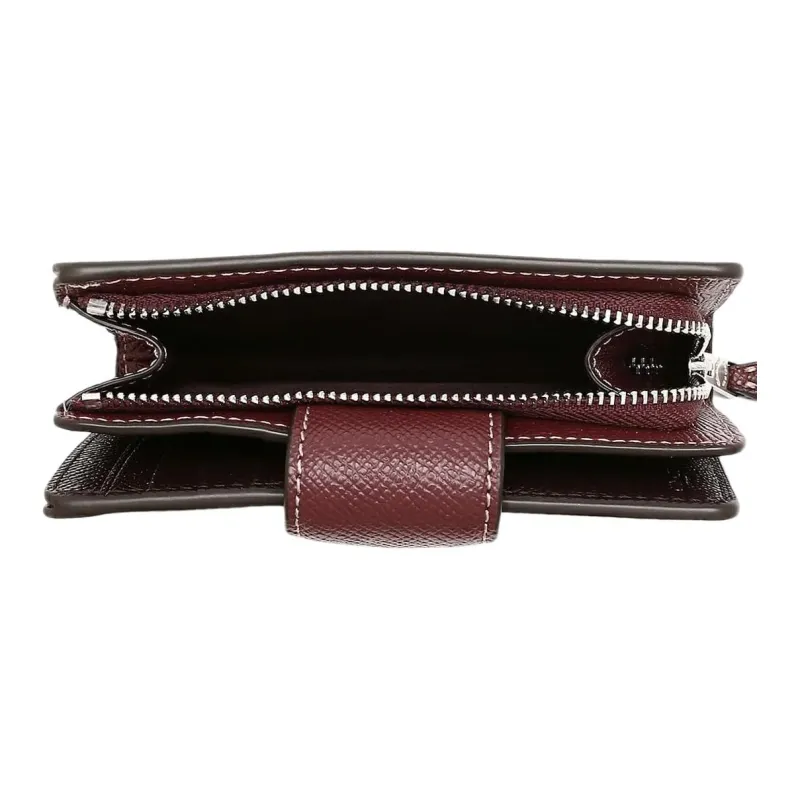 COACH Bifold Leather Wallet Mini Women's Burgundy-3