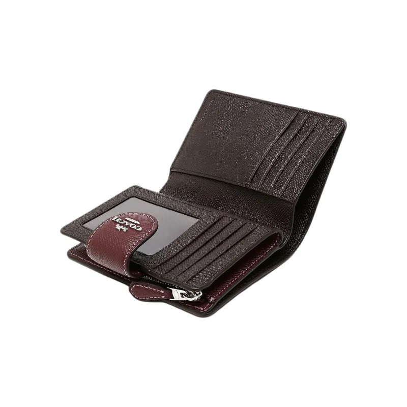 COACH Bifold Leather Wallet Mini Women's Burgundy-4