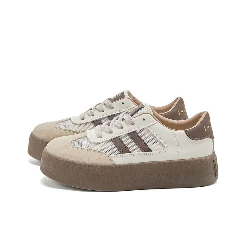 La Chapelle Wear resistant And Lightweight Low Top Skateboard Shoes Women's Beige Brown-2