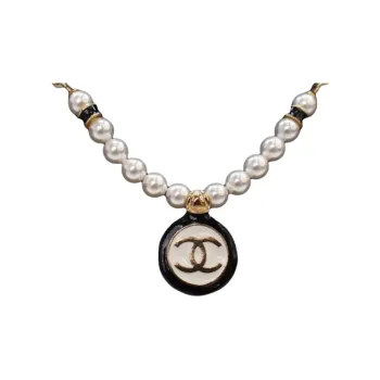 CHANEL 20th Century Plated Faux Pearl Cc Pendant Necklace Costume Necklace