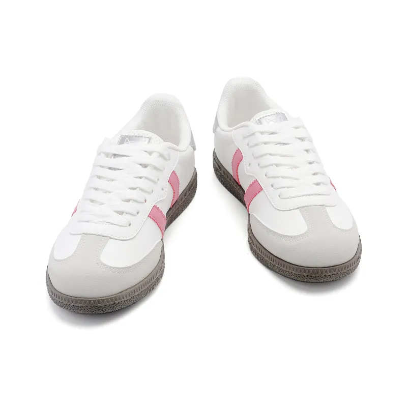 MIIOW German Army Trainers Lightweight Low Top Skateboard Shoes Women's White Pink-2