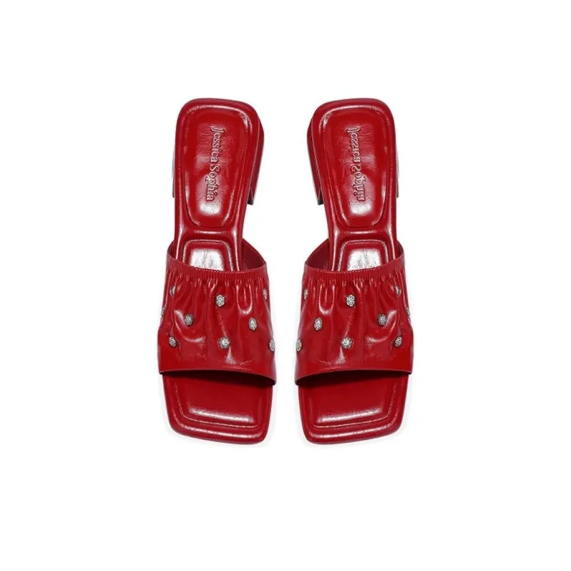 JESSICA SOPHIA Rubber Sole Rhinestone Slip Resistant Abrasion Resistant Slide Slippers Women's-4