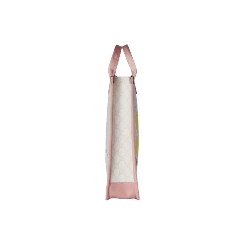 GUCCI GG Supreme Leather Tote Bag, Shopping Bag, Shoulder Bag, Handbag Regular Kids' White & Light Pink-3