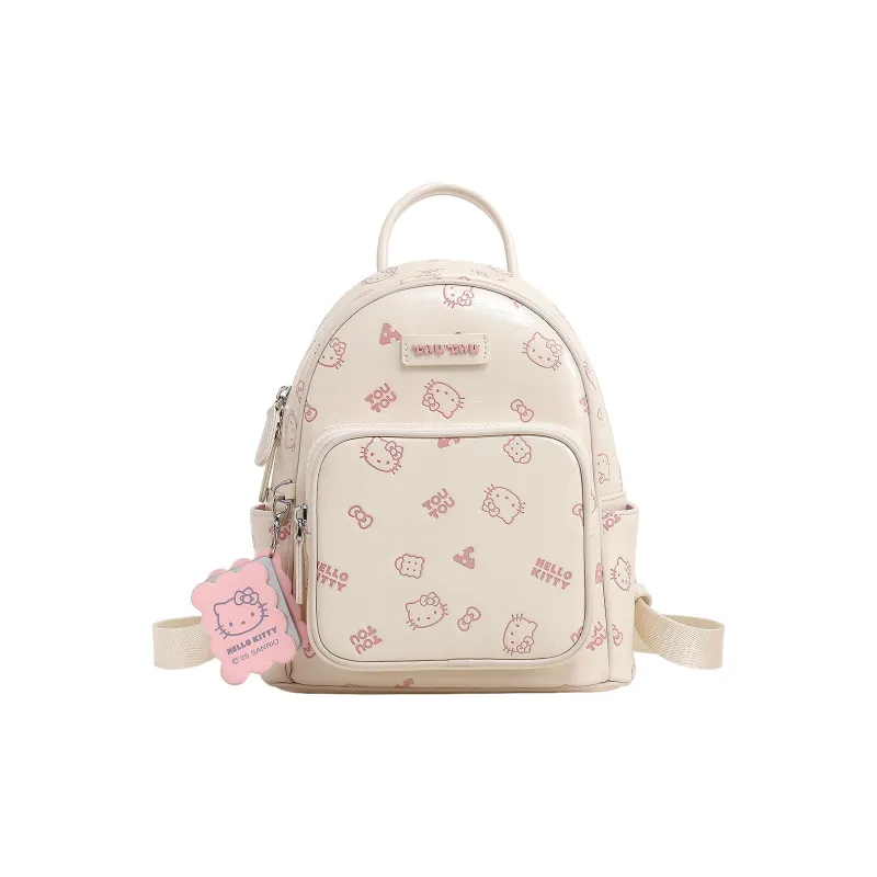 TOUTOU Hello Kitty Collaboration Hello Kitty Synthetic Leather Backpack Women's Cream White/Strawberry Pink-2