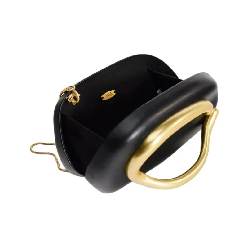 ZARA PU Crossbody Bag Clutch Trumpets Women's Black-3