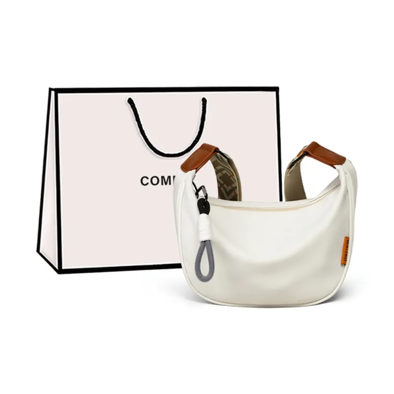 COMELY Fabric Shoulder Bag Women's White & Brown-0
