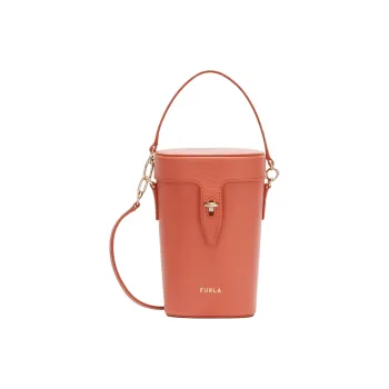 Furla Net Collection Grain Calfskin Bucket Bag, Handbag, Shoulder Bag, Crossbody Bag Small Size Women's Cinnamon