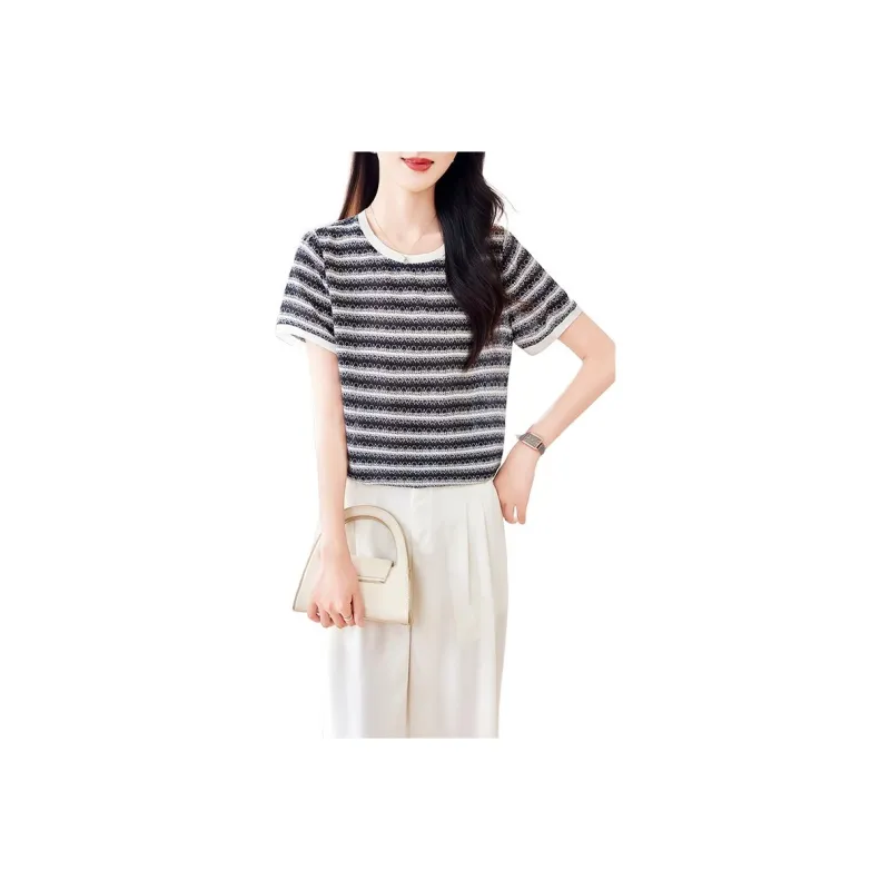 Yi Mengyuan Set in Sleeve Silk T shirt Women's-0