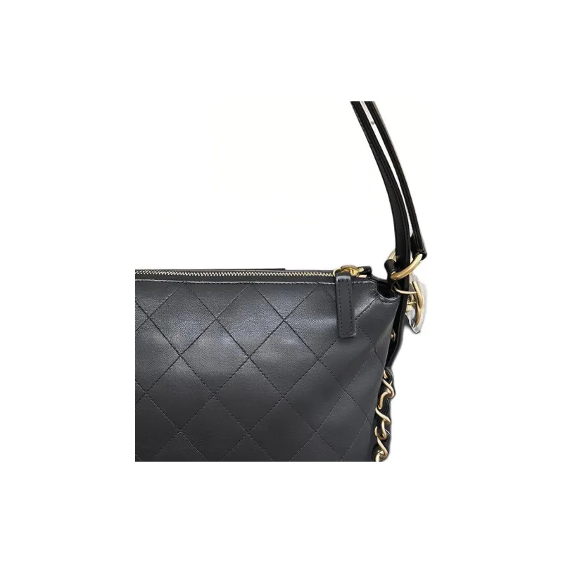 CHANEL Calfskin HOBO Shoulder Bag Small Size Women's Black-1
