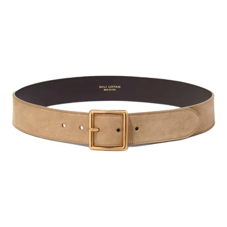 NILI LOTAN Brass, Calfskin Leather Belts Unisex Khaki -0