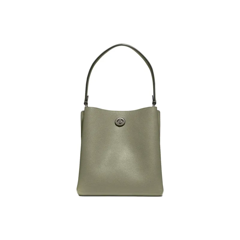 COACH Charlie Pebbled Leather Portable One Shoulder Crossbody Bucket Bag Women's Army Green-1