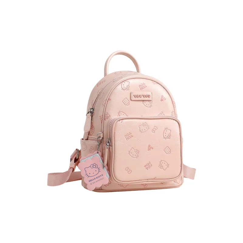 TOUTOU Hello Kitty Collaboration Hello Kitty Synthetic Leather Backpack Women's Cream White/Strawberry Pink-7