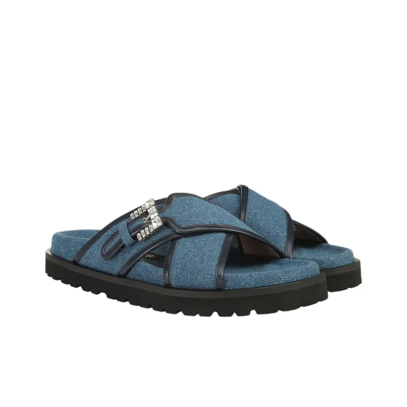 SERGIO ROSSI SR Twenty Slide Slippers Women's Blue-2