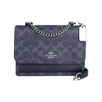 COACH Klare Leather PVC Trunk Bag Crossbody Chain Shoulder Bag Trumpets Women's Blue Monogram