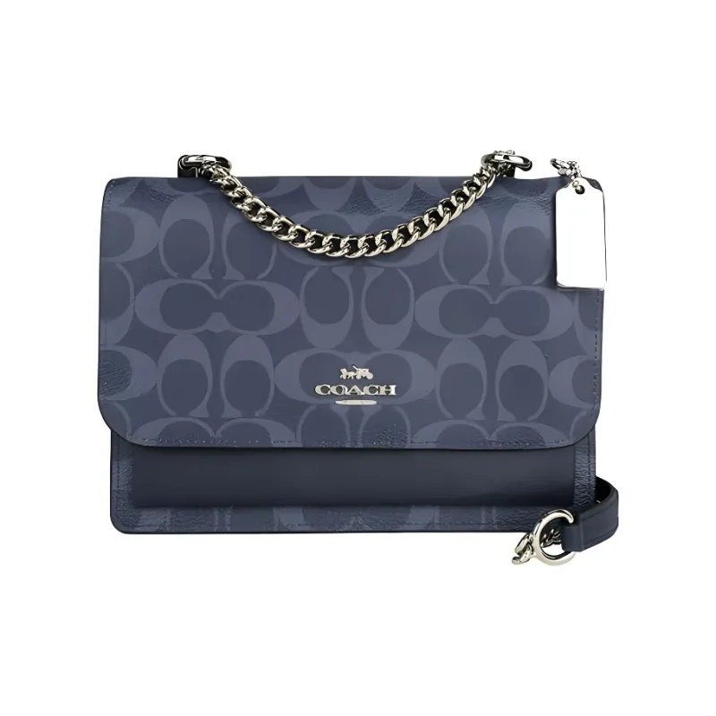COACH Klare Leather PVC Trunk Bag Crossbody Chain Shoulder Bag Trumpets Women's Blue Monogram-0