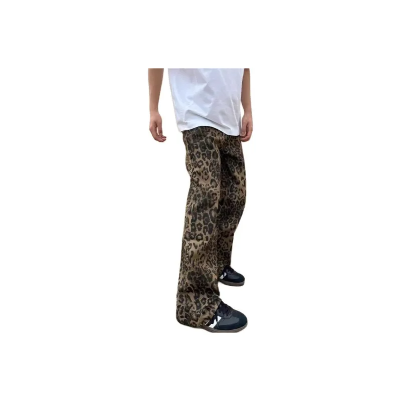 BENGEN Jeans Unisex Yellow Leopard Print-1