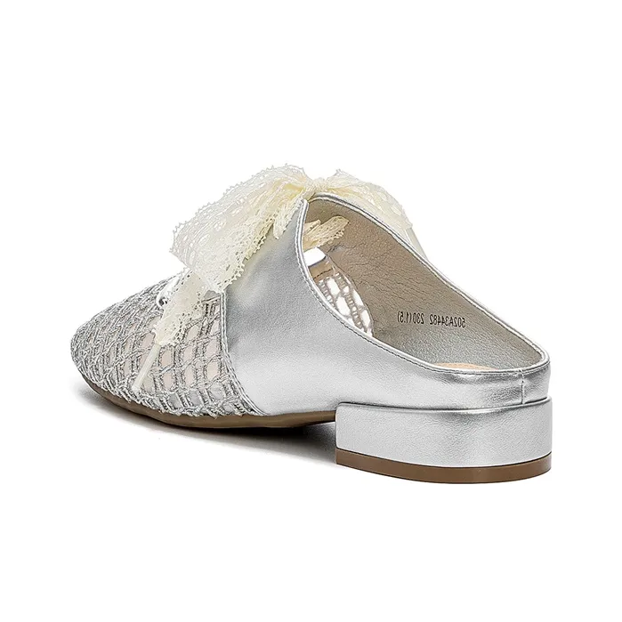 JOSINY Cut Out Woven Odor Resistant Abrasion Resistant Slip Resistant Closed Toe Slippers Women's Silver-2