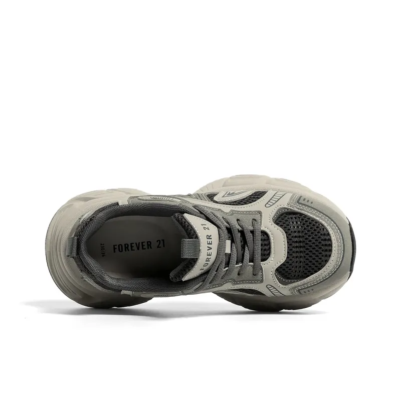 FOREVER 21 Abrasion Resistant Slip Resistant Low Top Chunky Sneakers Women's Gray-3
