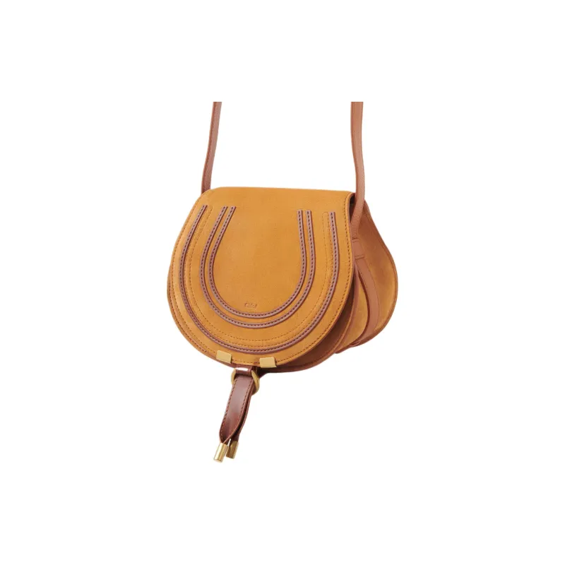 Chloe Marcie Suede Grain Calfskin Saddle Bag, Crossbody Bag, Shoulder Bag Trumpets Women's Yellow-1