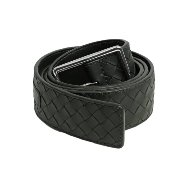 Bottega Veneta Calfskin, Metal Leather Belts Men's Green 3.5CM-1