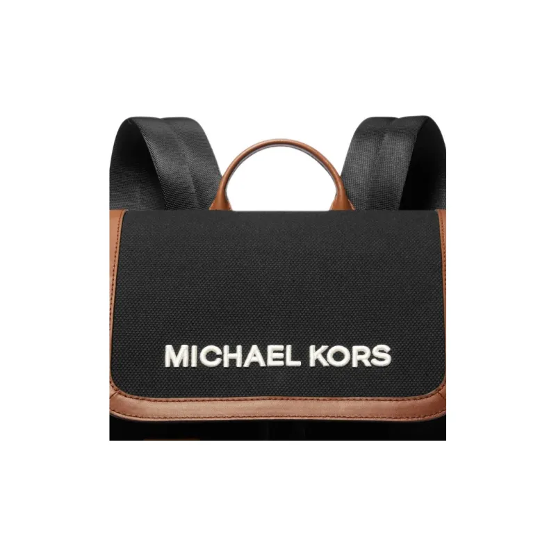 MICHAEL KORS Fabric Bonded Split Cow Leather Backpack Men's Black & Chestnut-4