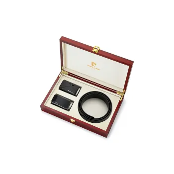 PIERRE CARDIN Top Grain Cow Leather Belts Men's Black 3.45CM