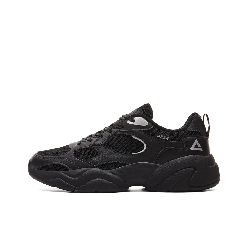 PEAK Sea Cushioning Coverage Height Increasing Lightweight Breathable Low Top Chunky Sneakers Men's Black-0