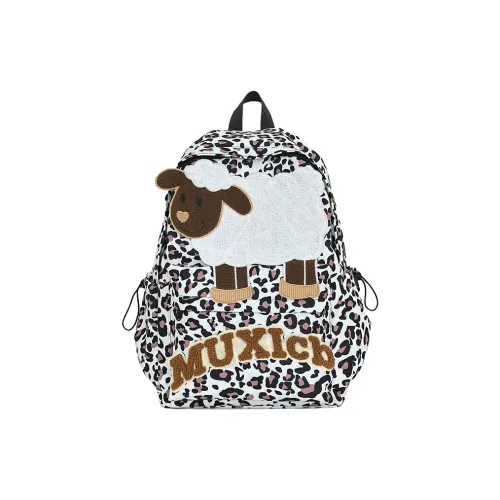 Kewuku Nylon Backpack Unisex White Leopard Print