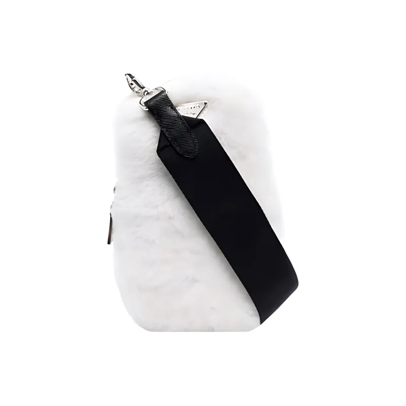 PRADA Nylon With Cotton Faux Fur Shoulder Bag Mini Women's White-1
