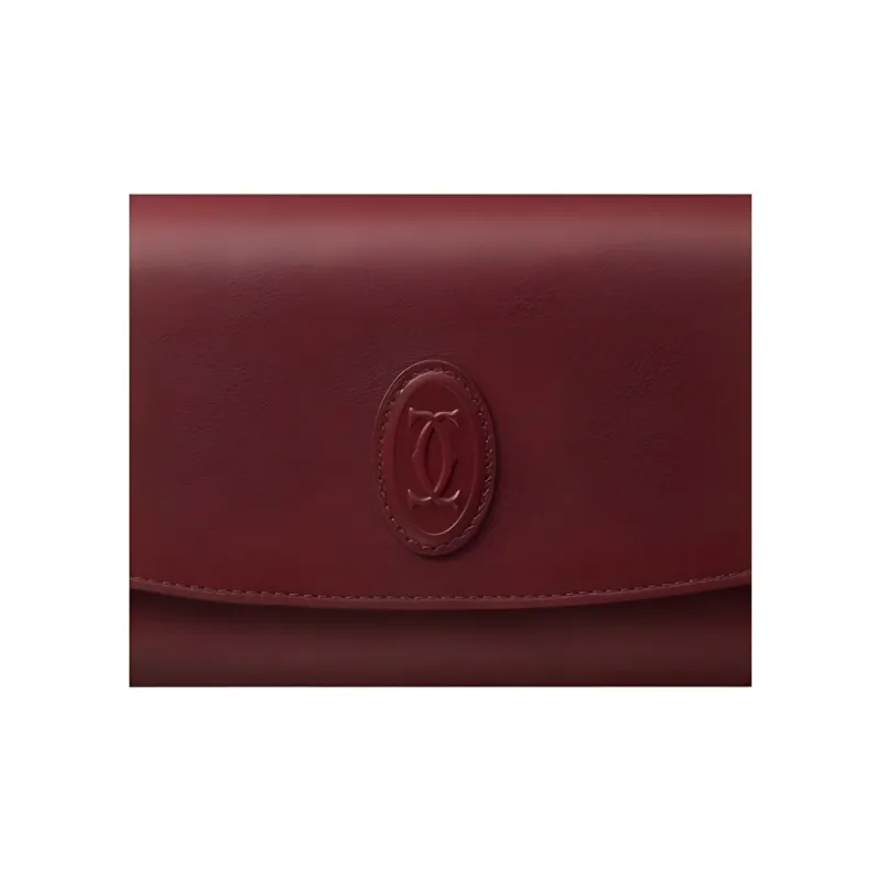 CARTIER Cow Leather Card Holder, Wallet Women's Burgundy-3