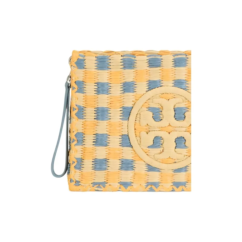 TORY BURCH Ella Raffia Clutch Women's Deep Turquoise-3