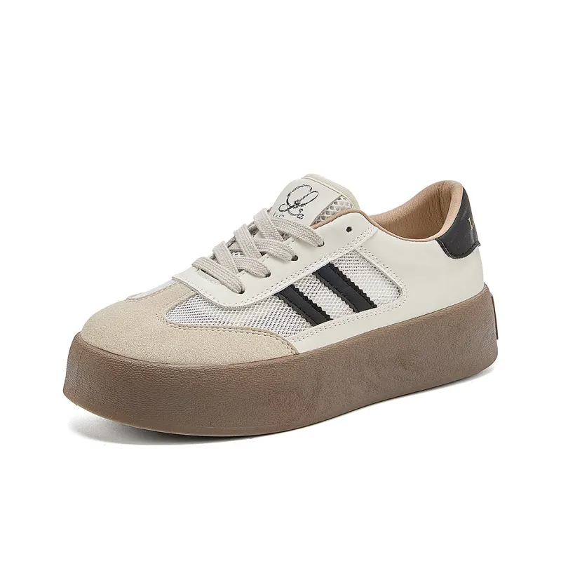 La Chapelle Abrasion Resistant Low Top Skateboard Shoes Women's Beige Black-1