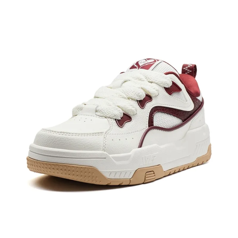 XTEP Reverse Abrasion Resistant Lightweight Height Increasing Low Top Skateboard Shoes Men's Sail White Team Red-1