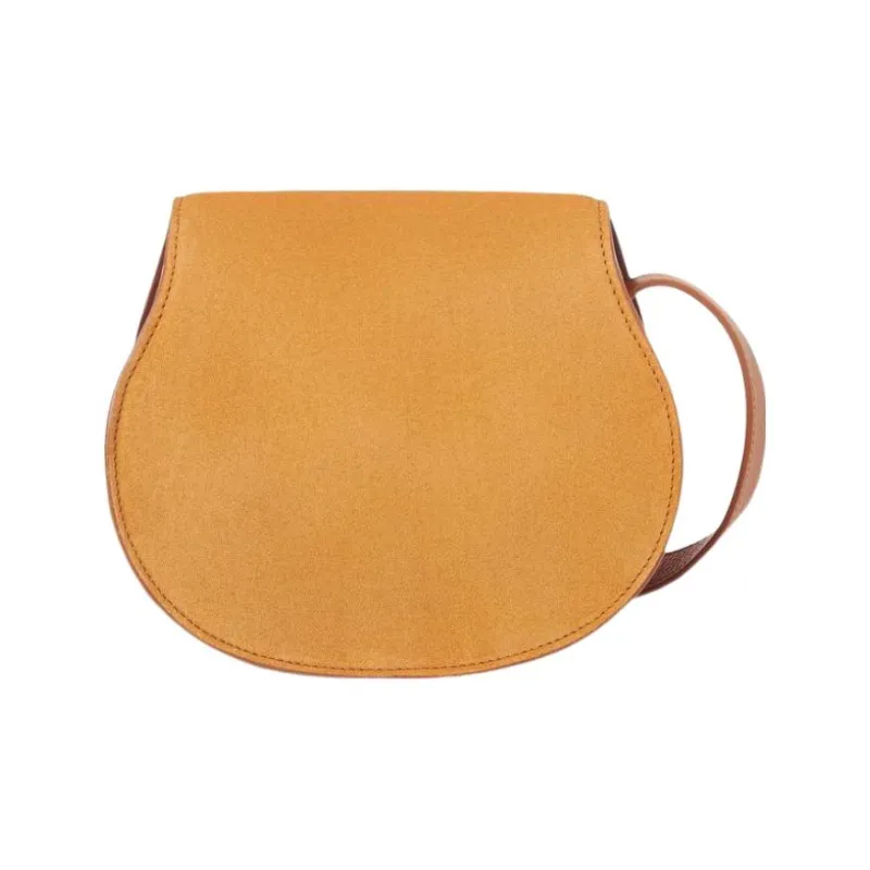 Chloe Marcie Suede Grain Calfskin Saddle Bag, Crossbody Bag, Shoulder Bag Trumpets Women's Yellow-2