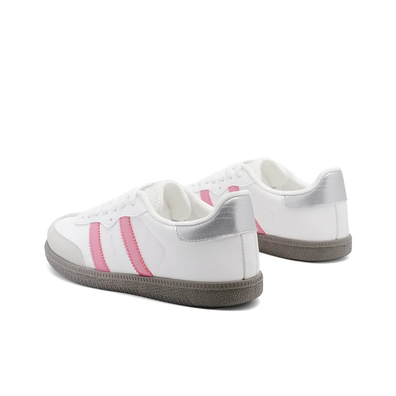 MIIOW German Army Trainers Lightweight Low Top Skateboard Shoes Women's White Pink-3