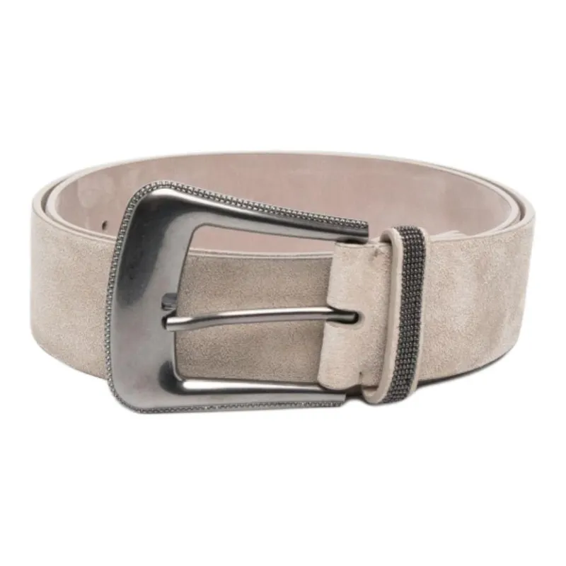 Brunello Cucinelli Suede Leather Belts Women's Beige Width 4CM-0