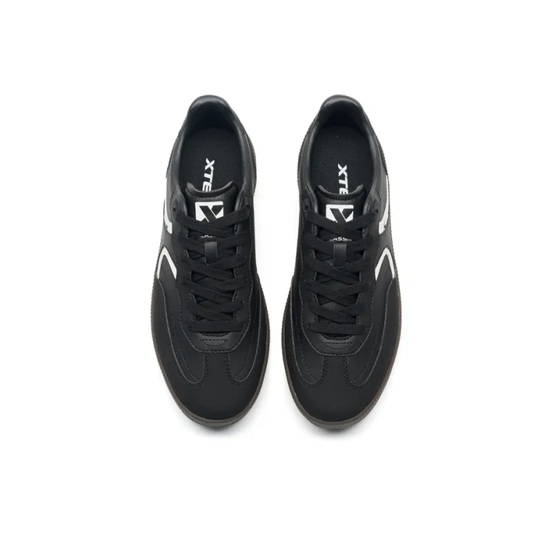 XTEP German Army Trainers Thin Sole T Trainers Lightweight Coverage Low Top Skateboard Shoes Men's Black White-3