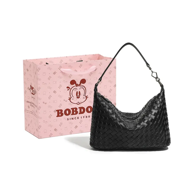 BOBDOG PU Dumpling Bag, Shoulder Bag, Crossbody Bag Women's Gray/Ecru/Black-7