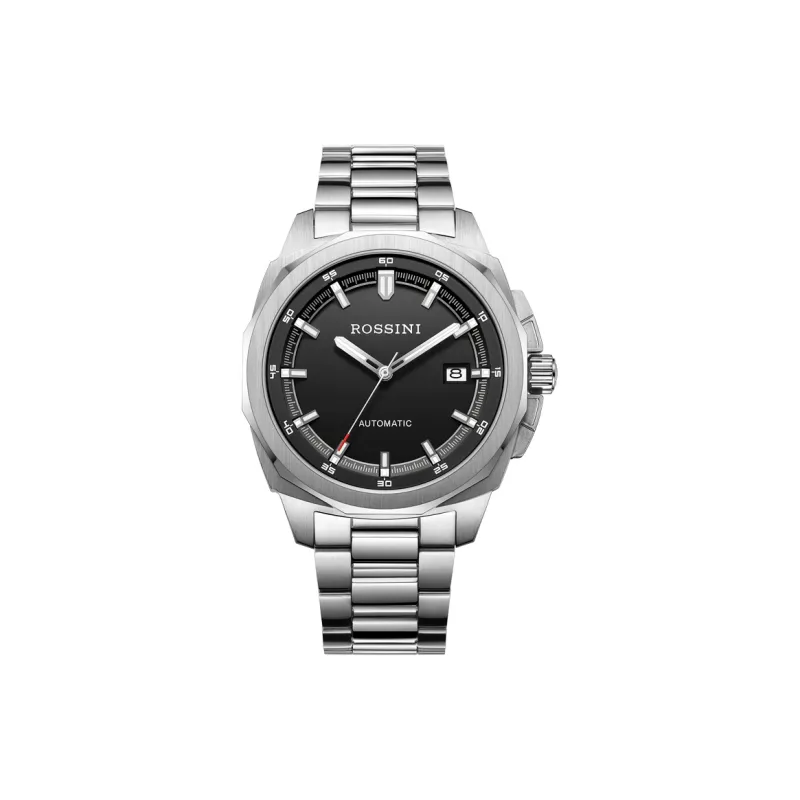 ROSSINI Medallion Collection Automatic Mechanical Movement Stainless Steel Watchband Watch Men's Watches Black Dial-0