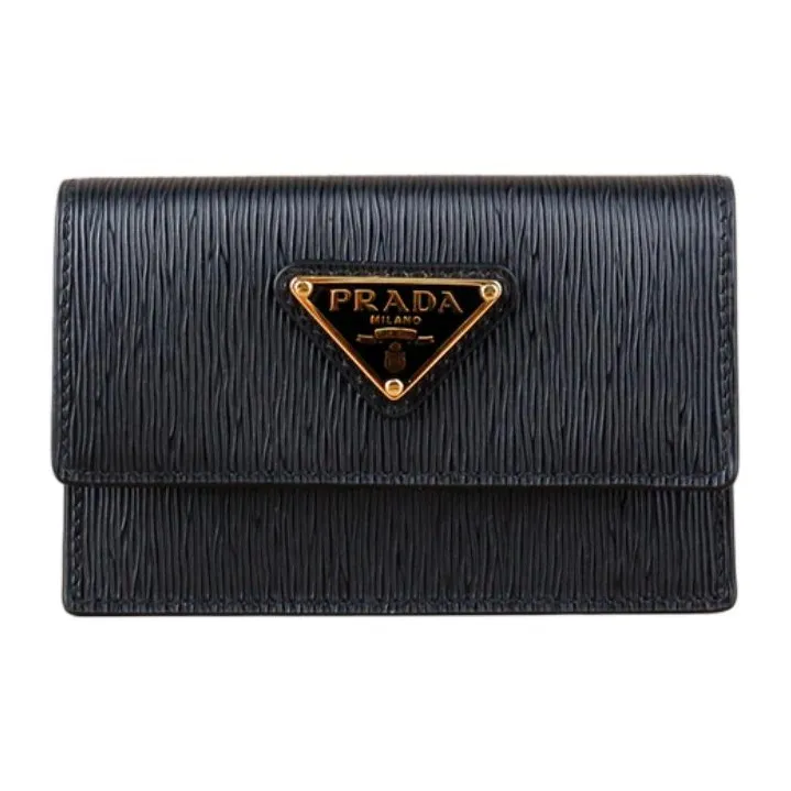 PRADA Cow Leather Card Holder Regular Unisex Black-0